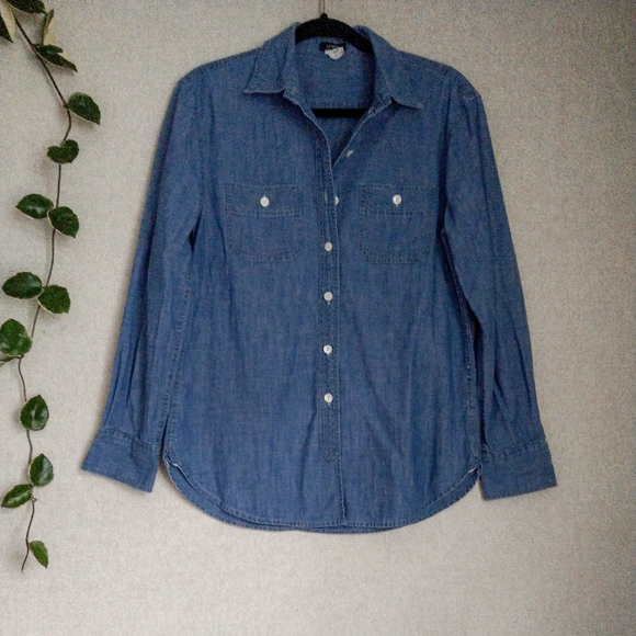 J. Crew Chambray Denim Selvedge Pearlescent Button Down Shirt Size XS - Picture 2 of 7